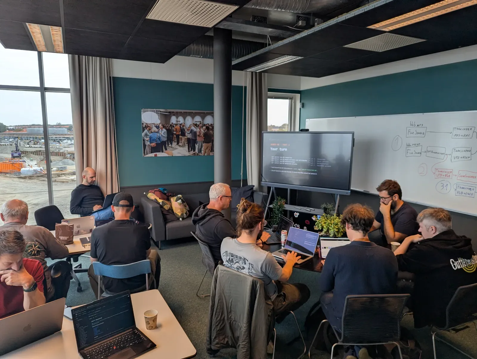 Attendees working on the hands-on labs while the screen shows the lab branches